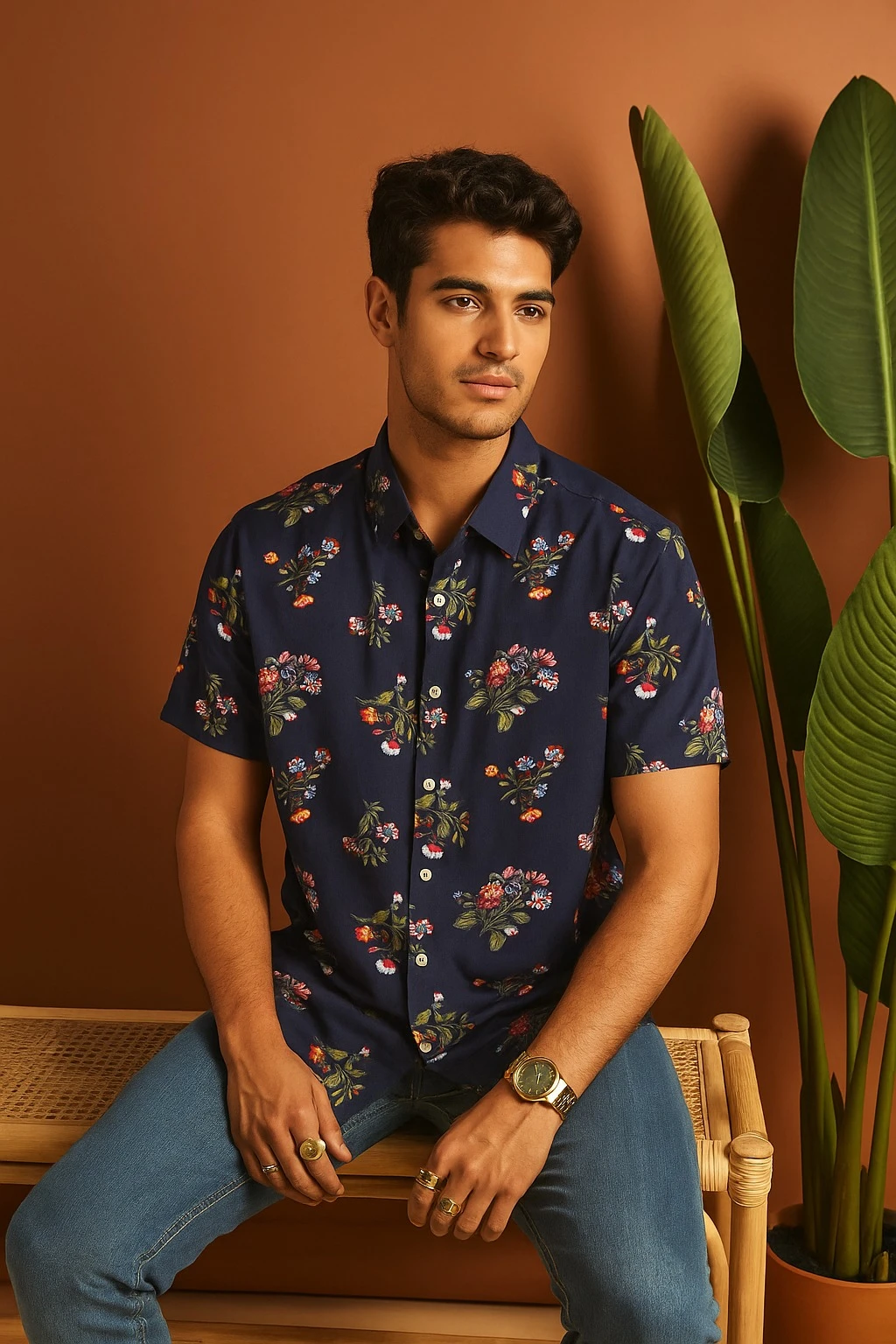 PRINTED SHIRT NAVY BLUE - HALF HAND