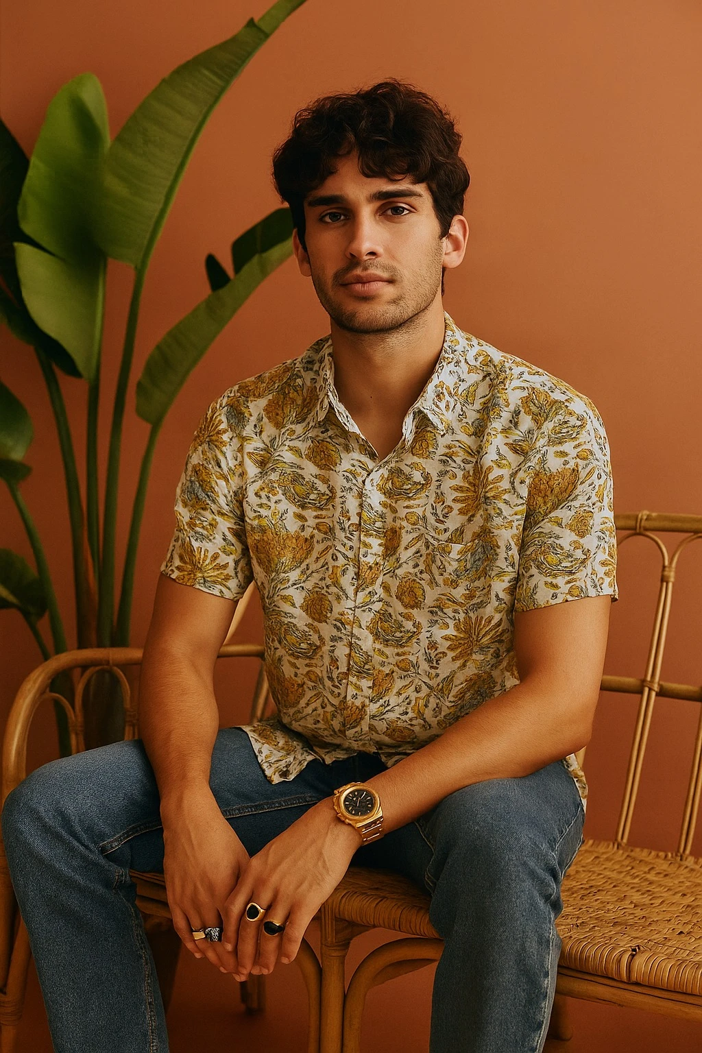 YELLOW PRINTED SHIRT - HALF HAND