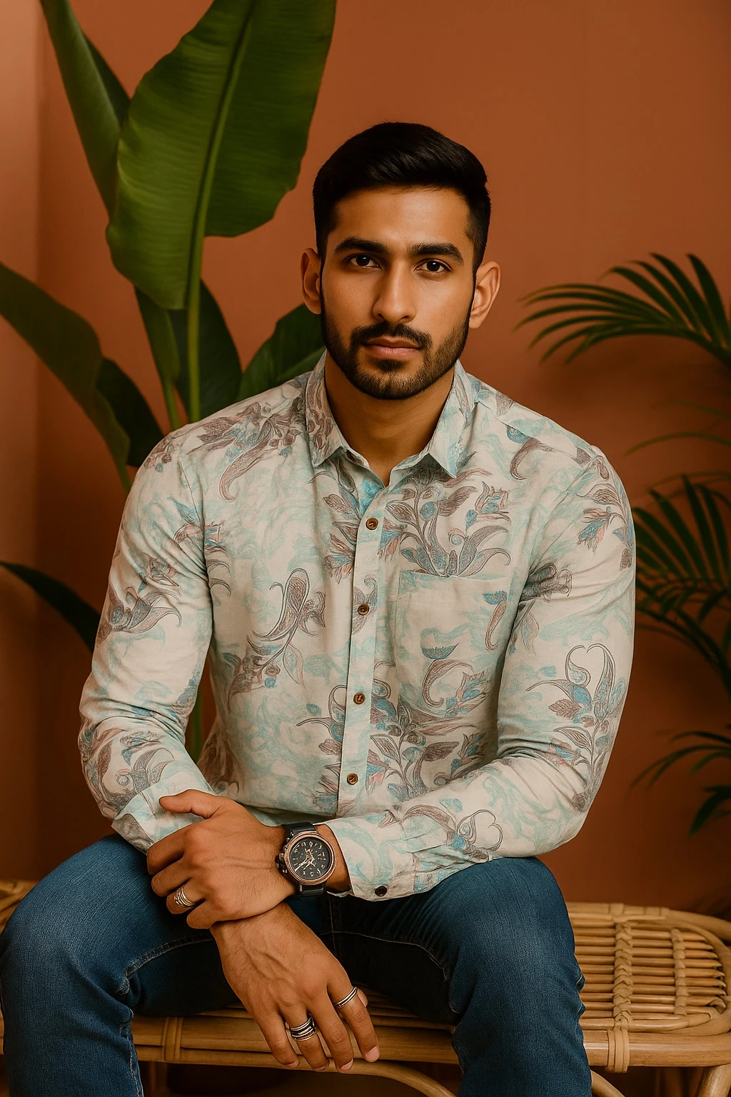 PAISLEY PRINT SHIRT OFF WHITE - CYAN