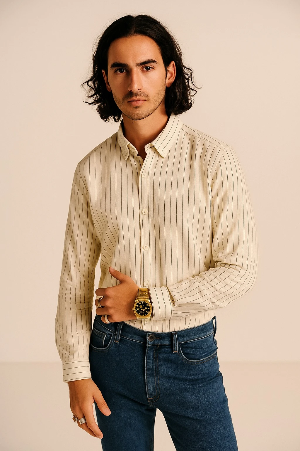 STRIPE SHIRT REGULAR FIT  BEIGE - IVORY