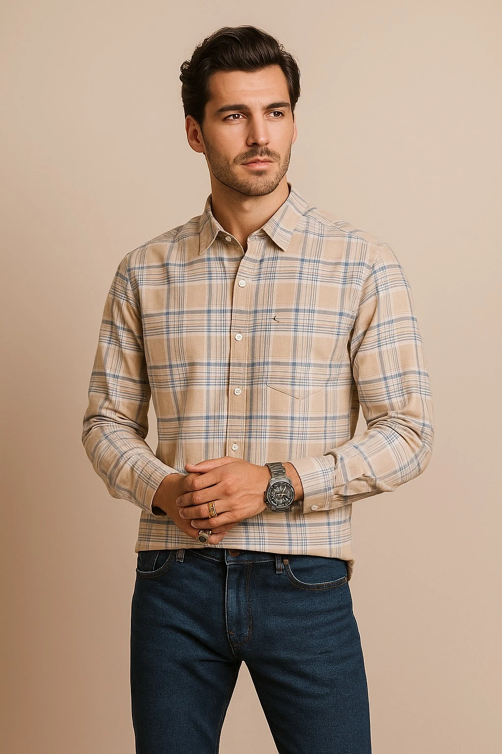 COTTON CHECK SHIRT -LIGHT YELLOW