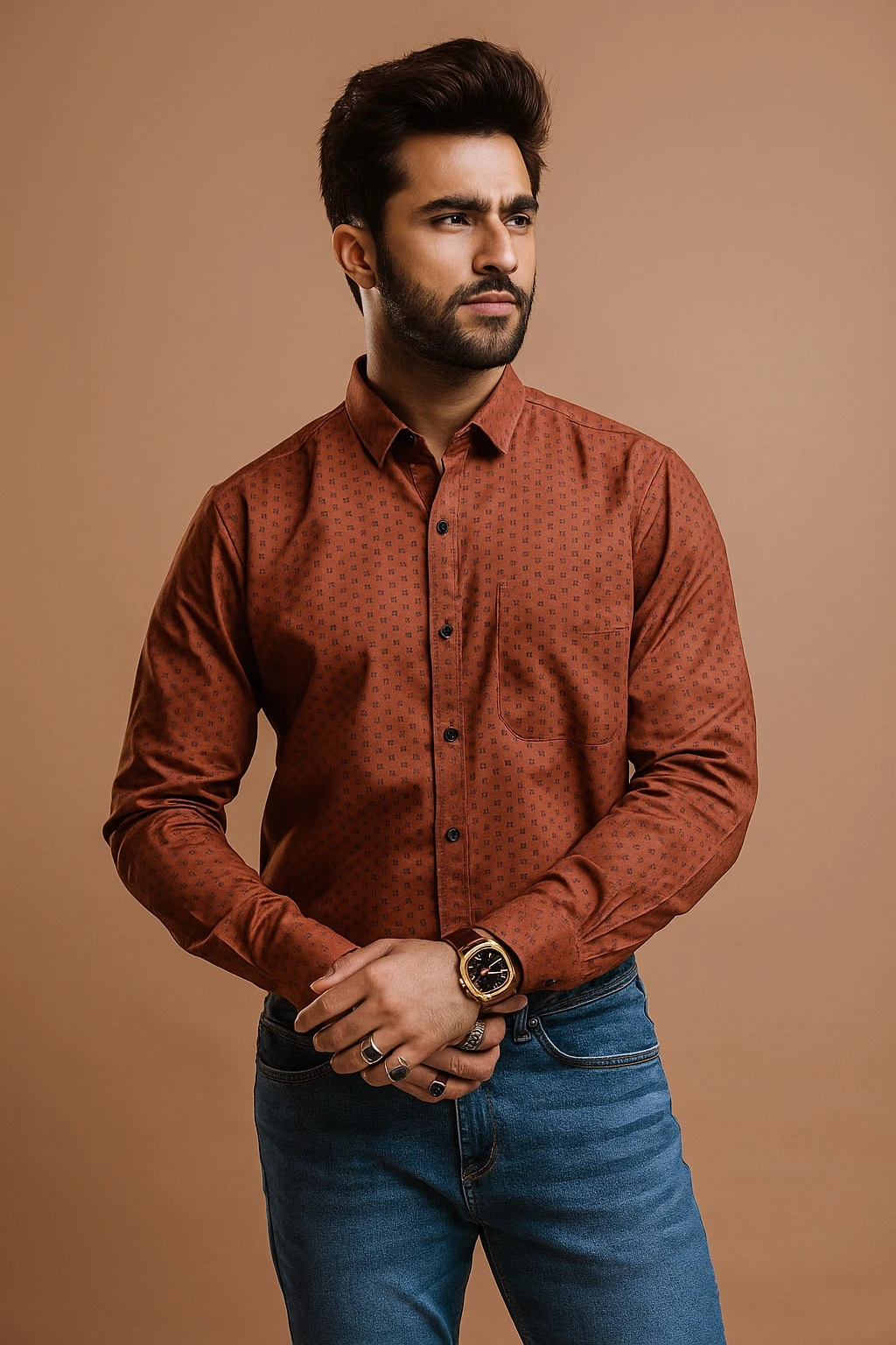 COTTON PRINT SHIRT - MAROON