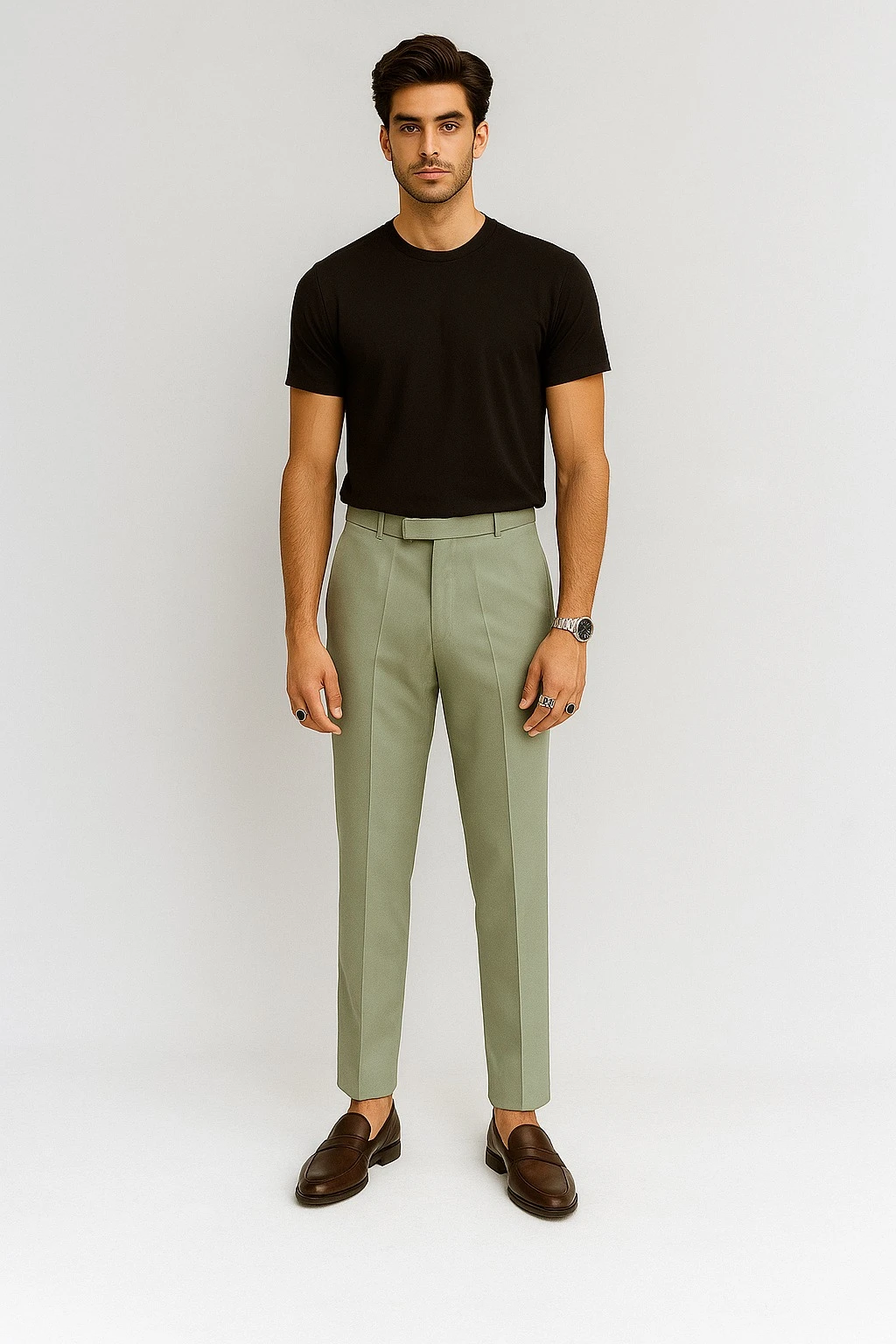 REGULAR FIT PLAIN TROUSER - OLIVE