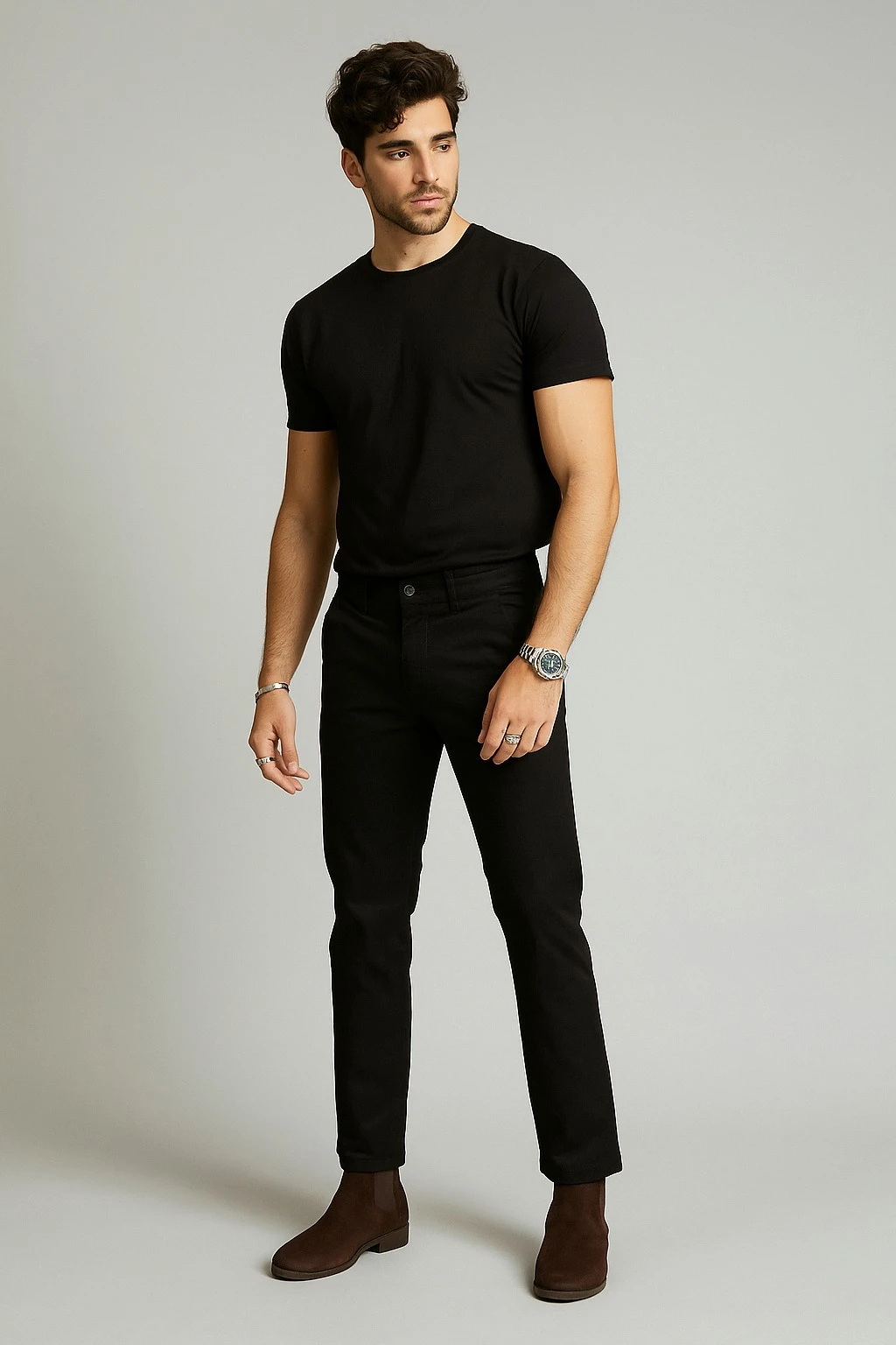 REGULAR FIT MID RAISE PLAIN TROUSER - BLACK