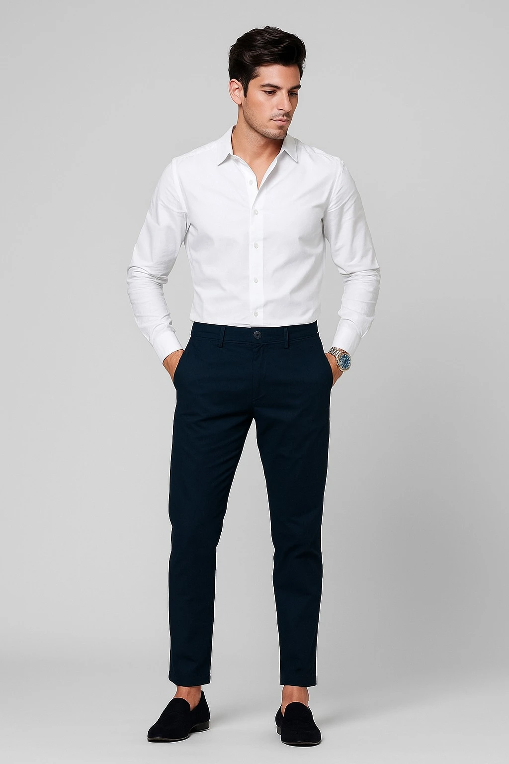 REGULAR FIT MID RAISE PLAIN TROUSER - NAVY