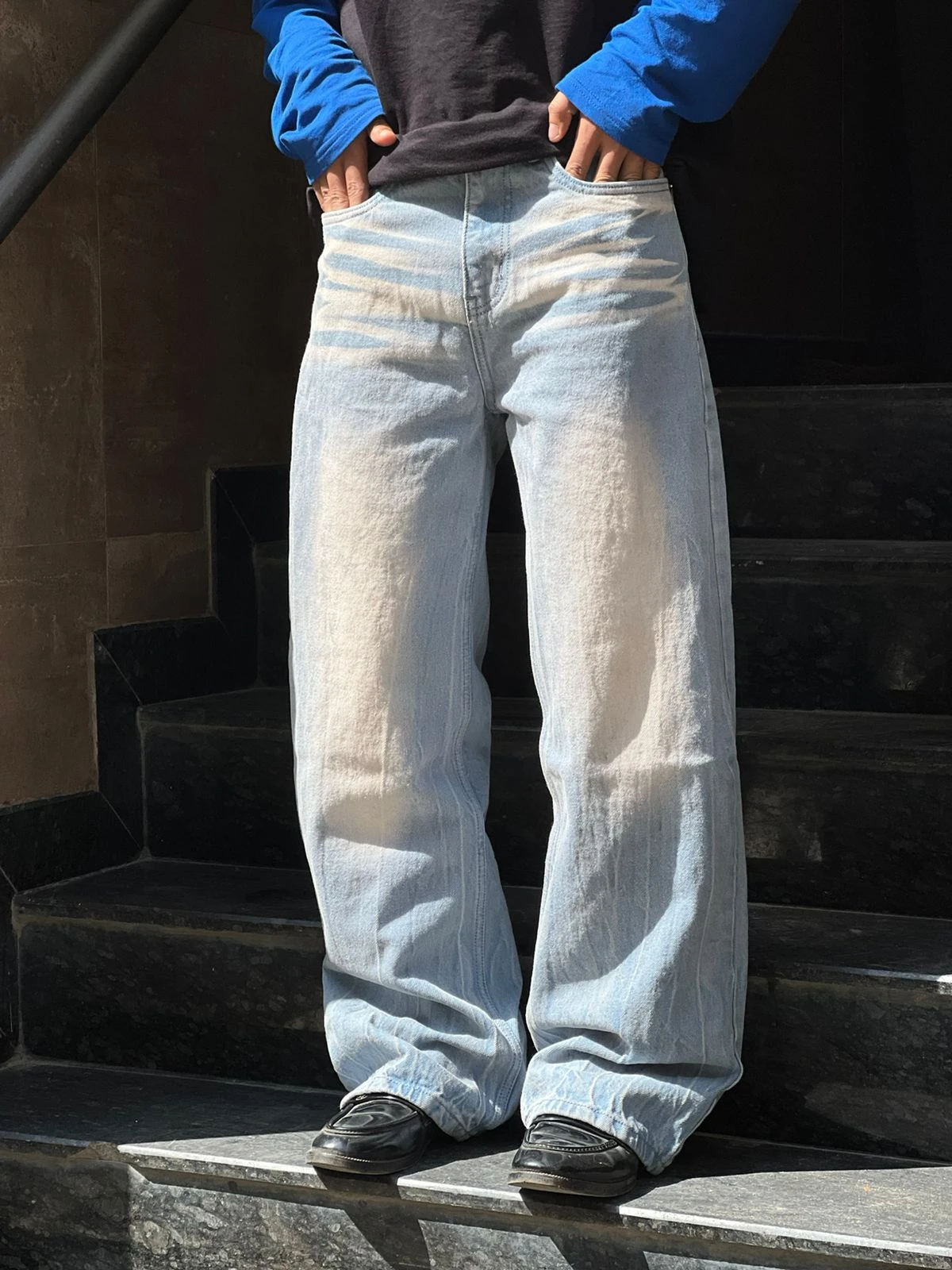 BAGGY FIT PLAIN JEANS NIRETOR-2 - LIGHT BLUE
