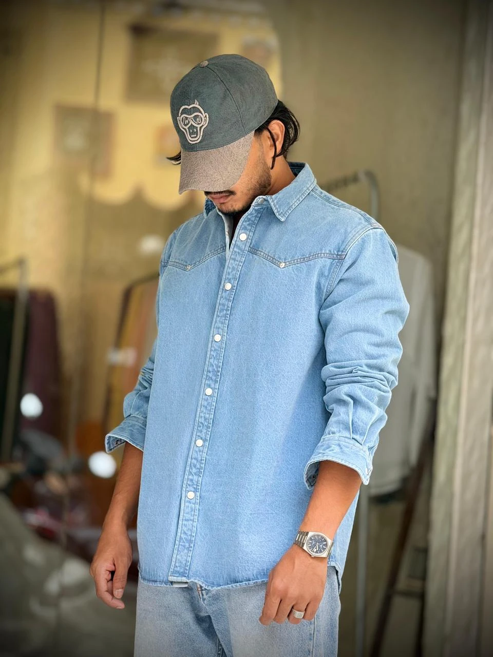 REGULAR FIT DENIM PLAIN SHIRT - LIGHT BLUE