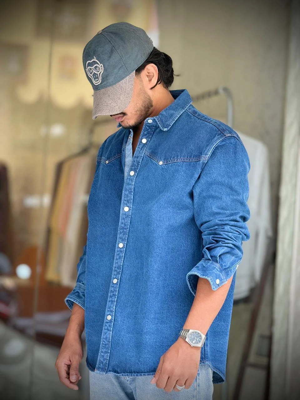 REGULAR FIT DENIM PLAIN SHIRT - BLUE