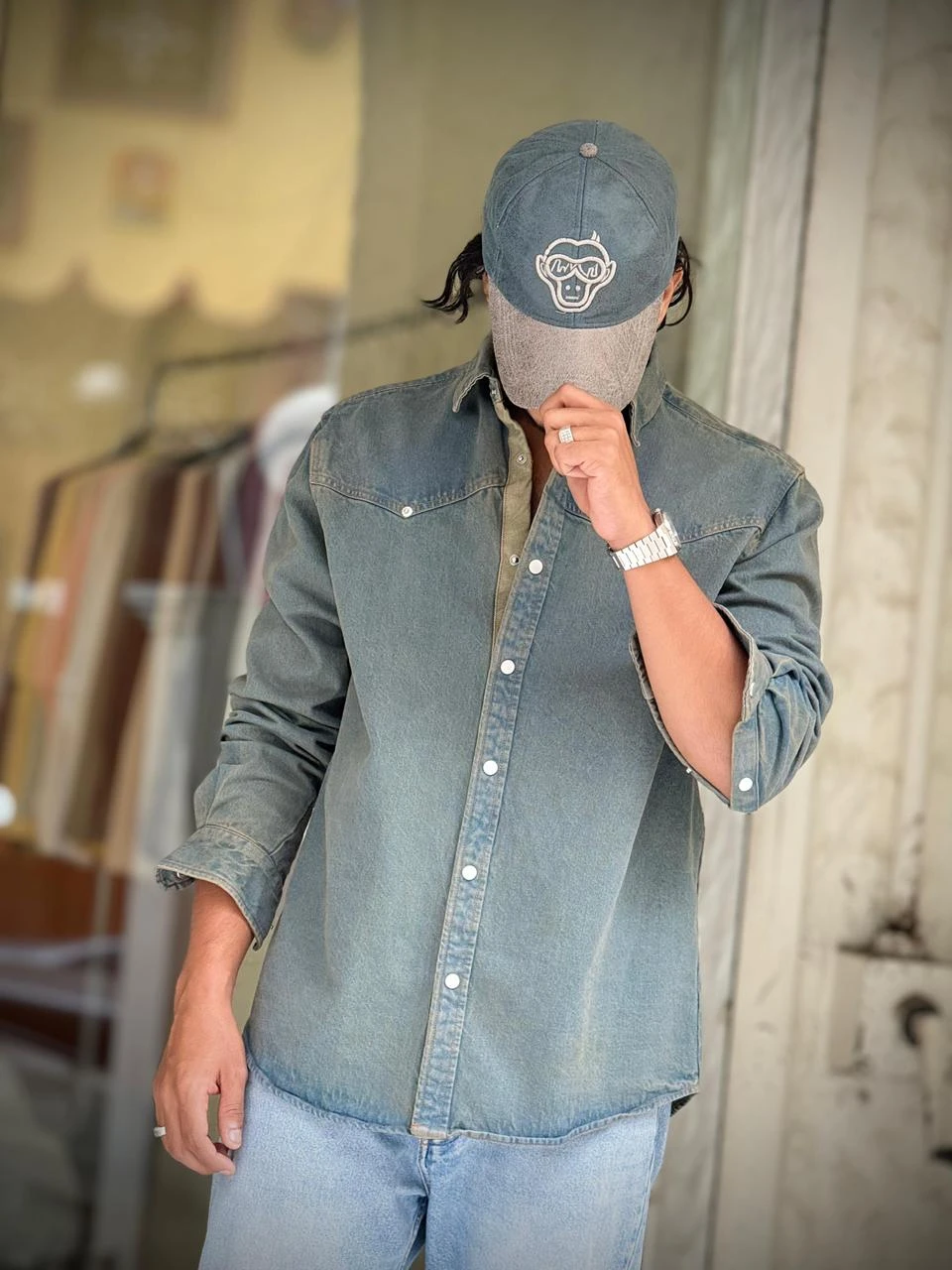 REGULAR FIT DENIM PLAIN SHIRT - AERO BLUE