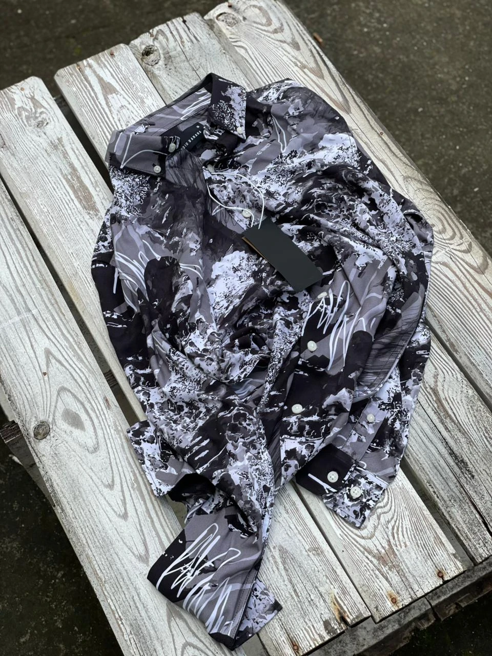 REGULAR FIT PRINT SHIRT BLACK - HAZE