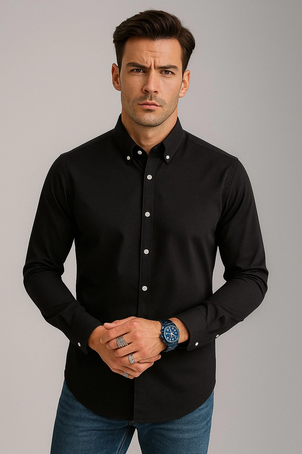 REGULAR FIT PLAIN SHIR - STRETCH