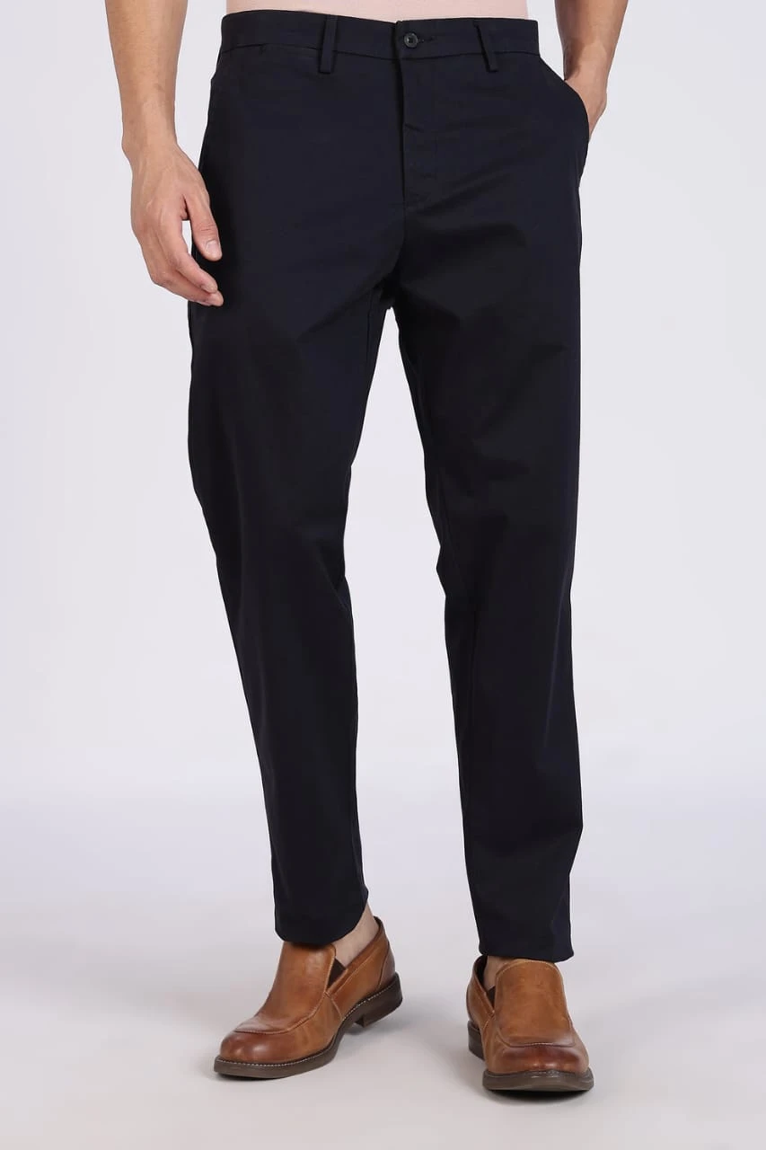 REGULAR FIT PLAIN TROUSER - NAVY BLUE