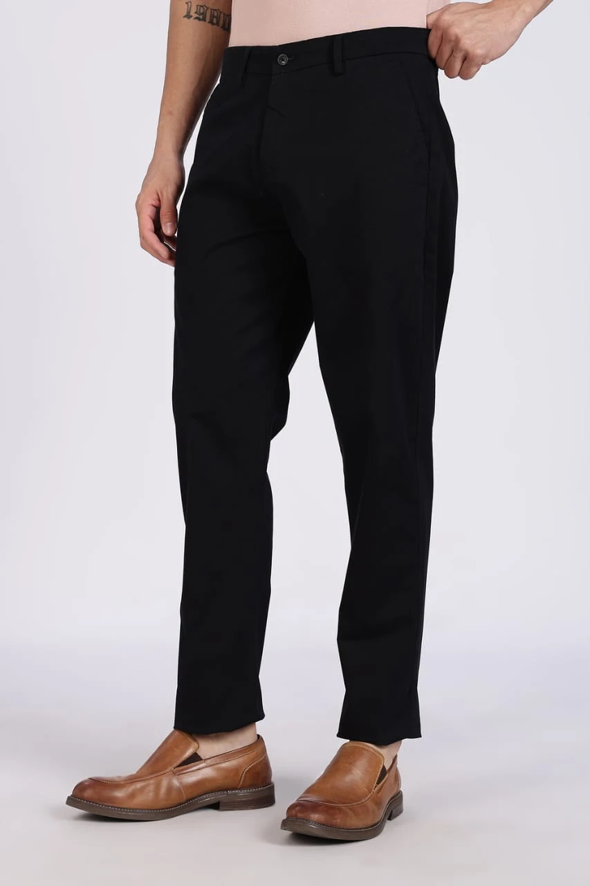 REGULAR FIT PLAIN TROUSER - BLACK