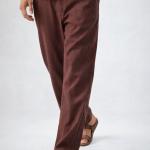 Cocoa Brown Linen Straight-Fit Trousers