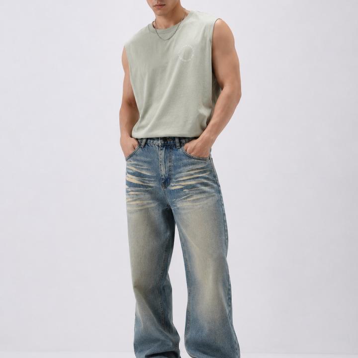 Vintage Washed Light Indigo Baggy Fit Jeans