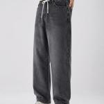 Men’s Washed Grey Baggy Fit Drawstring Jeans