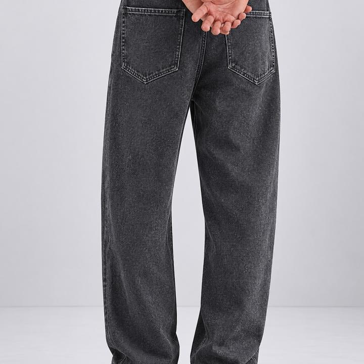 Men’s Washed Grey Baggy Fit Drawstring Jeans
