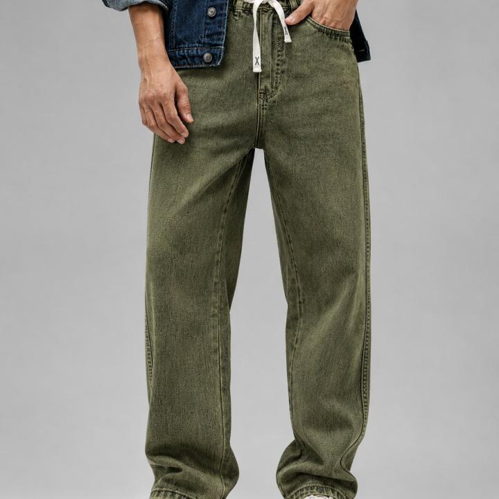 Vintage Olive Baggy Fit Drawstring Jeans