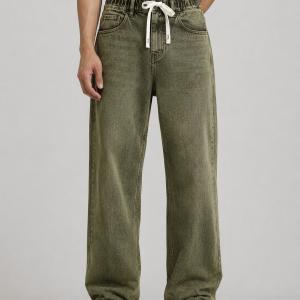 Vintage Olive Baggy Fit Drawstring Jeans