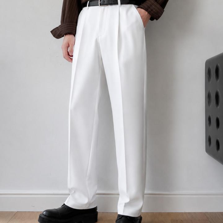 Crisp White Straight-Fit Tailored Trousers