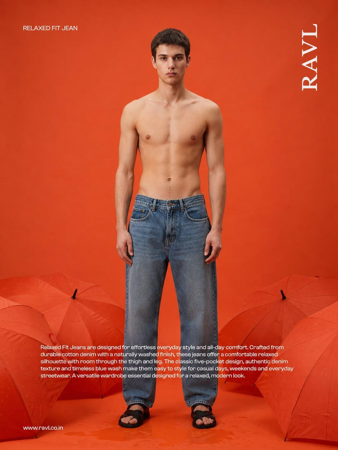 Mid Blue Washed Relaxed Fit Jeans