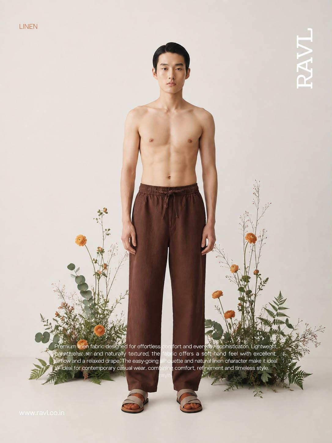 Linen Chocolate Brown Relaxed-Fit Trousers