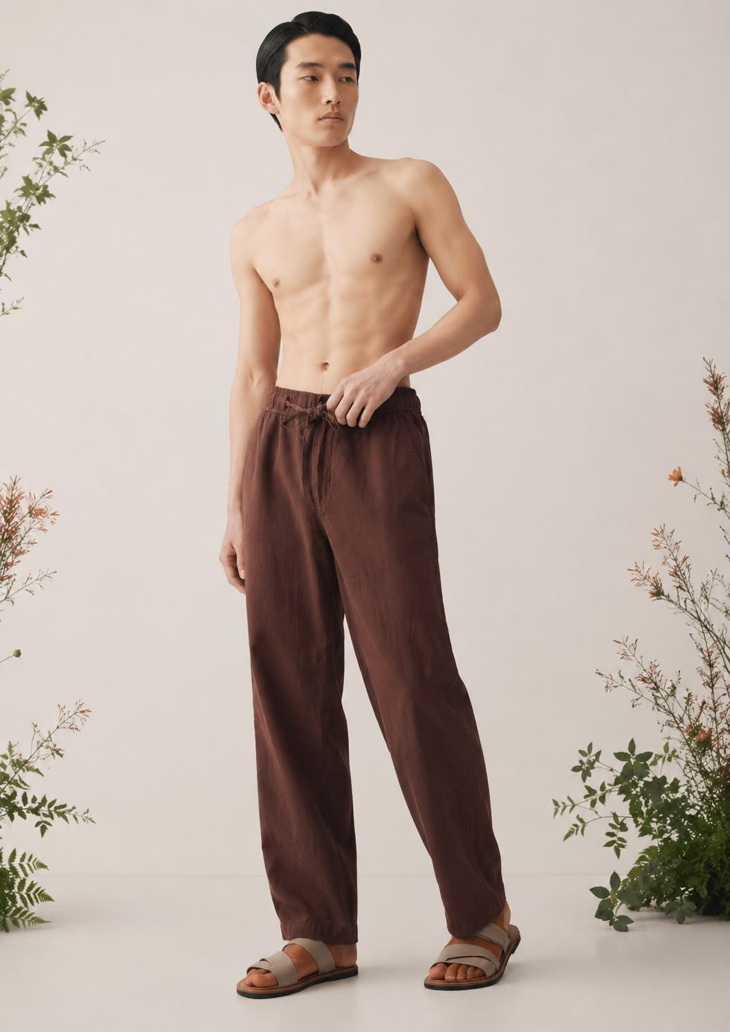 Linen Chocolate Brown Relaxed-Fit Trousers
