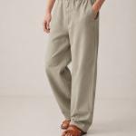 Linen Olive Green Relaxed-Fit Trousers