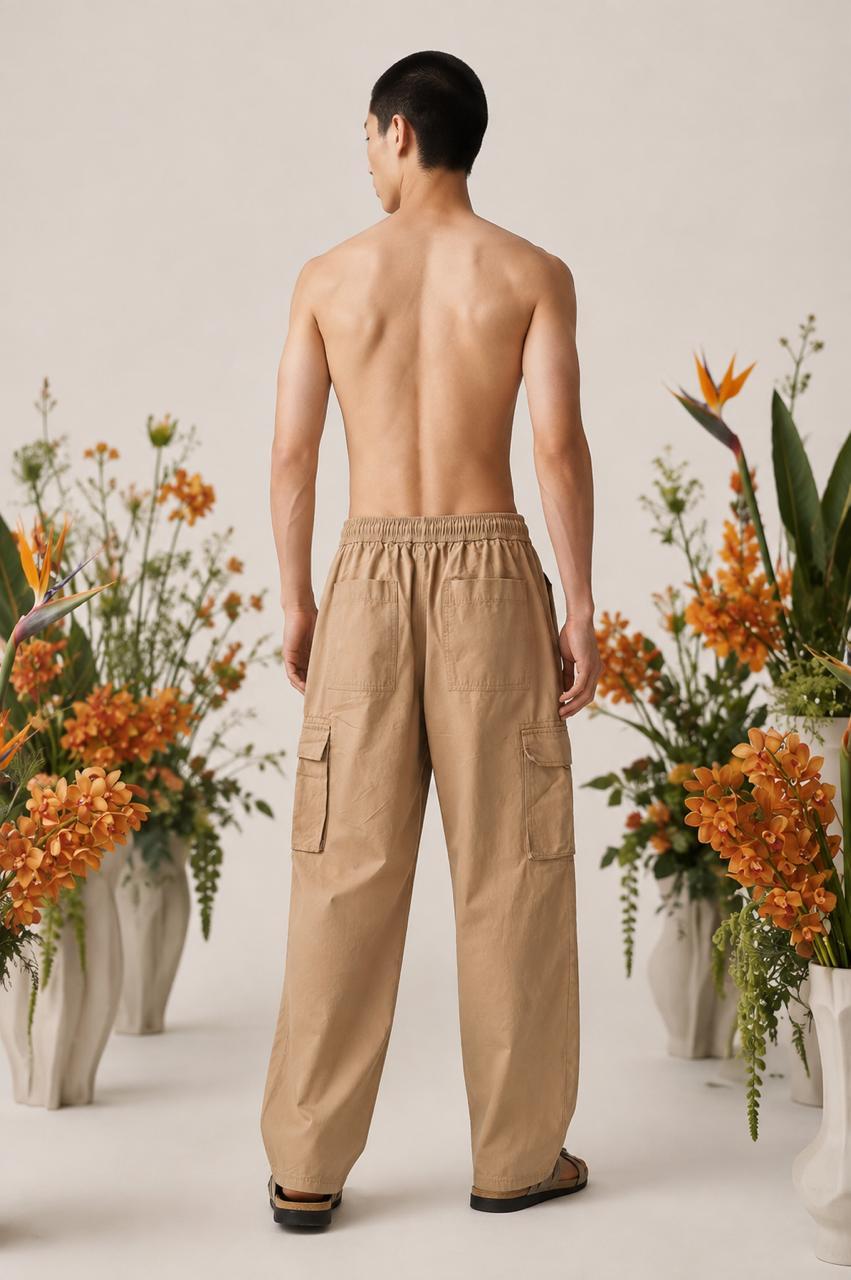 Beige Relaxed-Fit Cargo Pants