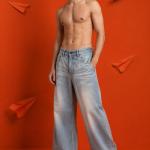 Light Blue Washed Wide-Leg Baggy Jeans