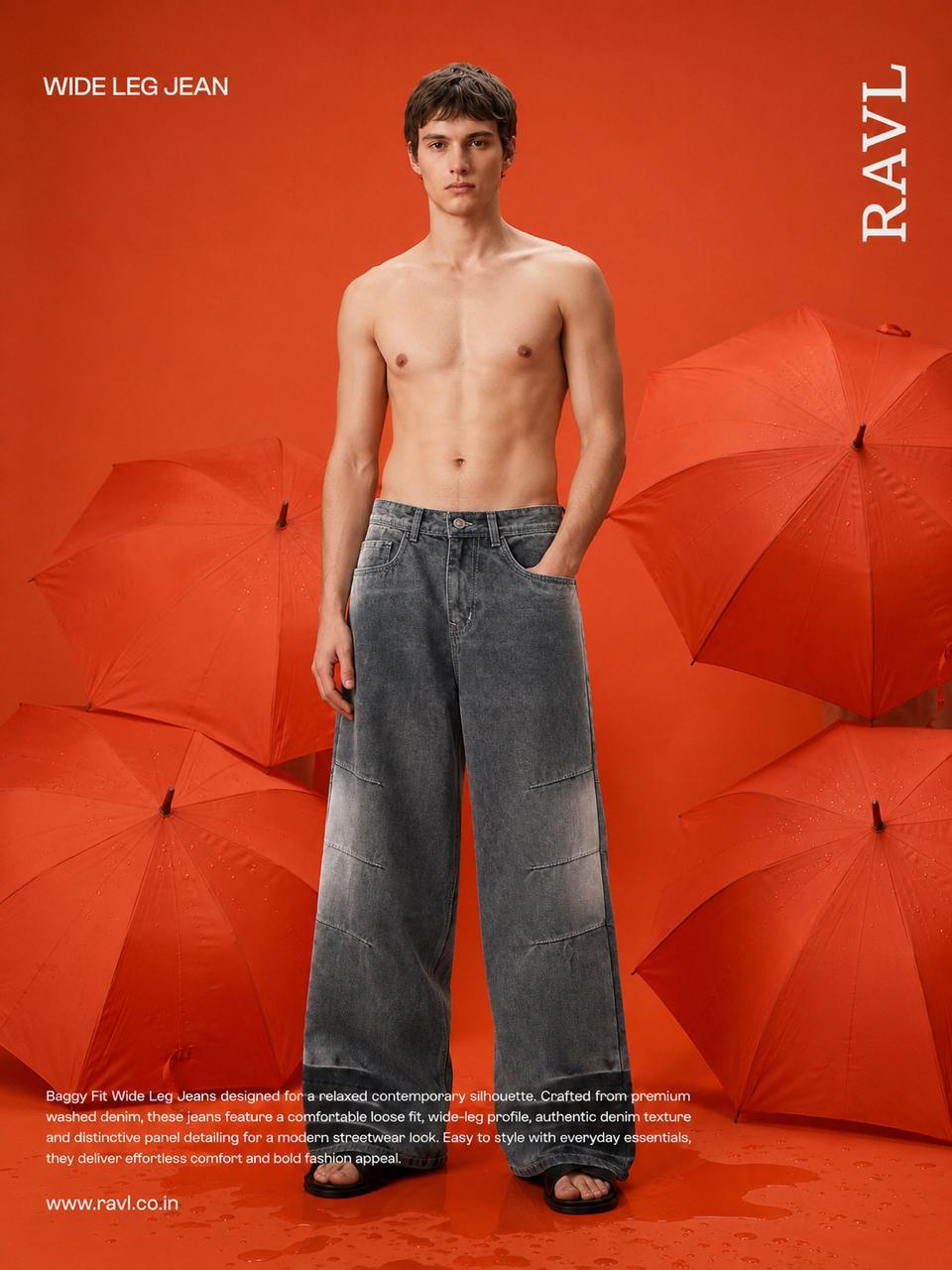 Charcoal Grey Baggy Wide-Leg Jeans