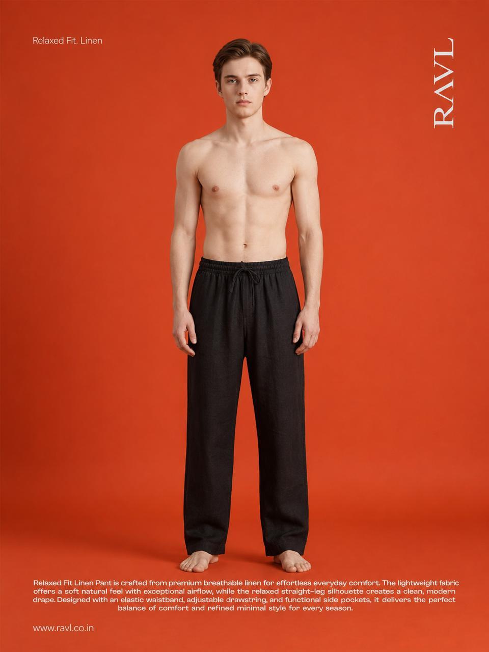 Black Relaxed Fit Linen Pants