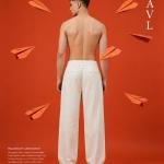 Half White Relaxed Fit Linen Pants