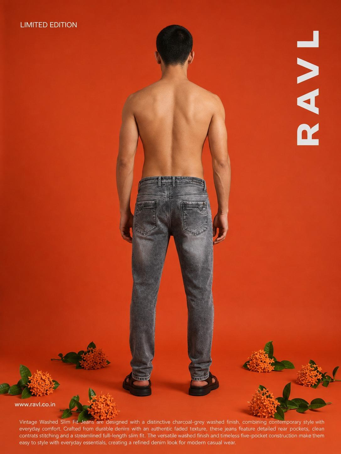 Vintage Washed Charcoal Grey Slim Fit Jeans