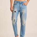 Light Blue Washed Distressed Slim Fit Jeans