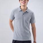 Silver Grey Ribbed Polo T-Shirt