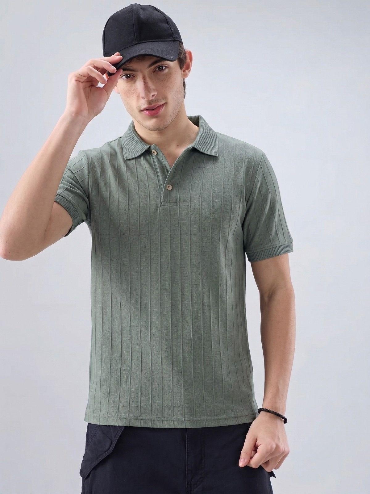 Olive Green Ribbed Polo T-Shirt