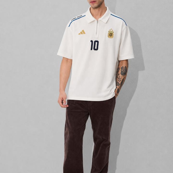 White Football-Inspired Oversized Half Sleeve Zip Polo T-Shirt