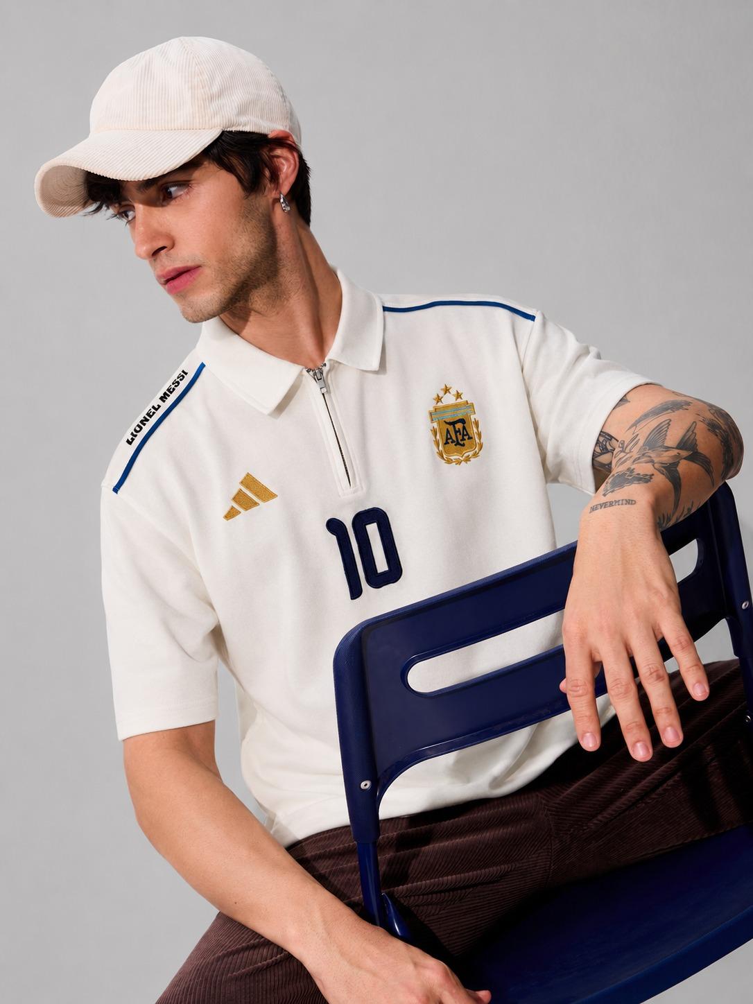 White Football-Inspired Oversized Half Sleeve Zip Polo T-Shirt