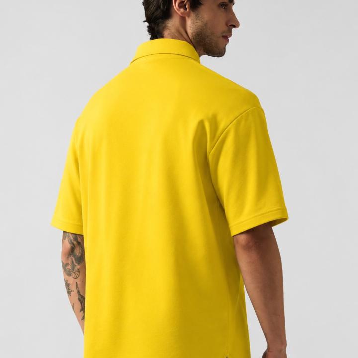 Yellow Football-Inspired Oversized  Half Sleeve Zip Polo T-Shirt