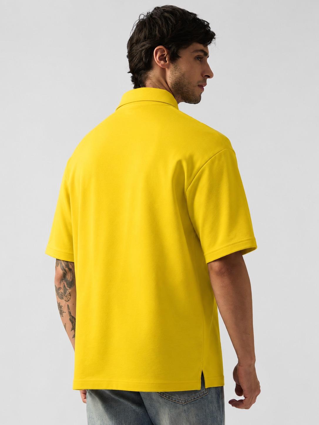 Yellow Football-Inspired Oversized  Half Sleeve Zip Polo T-Shirt