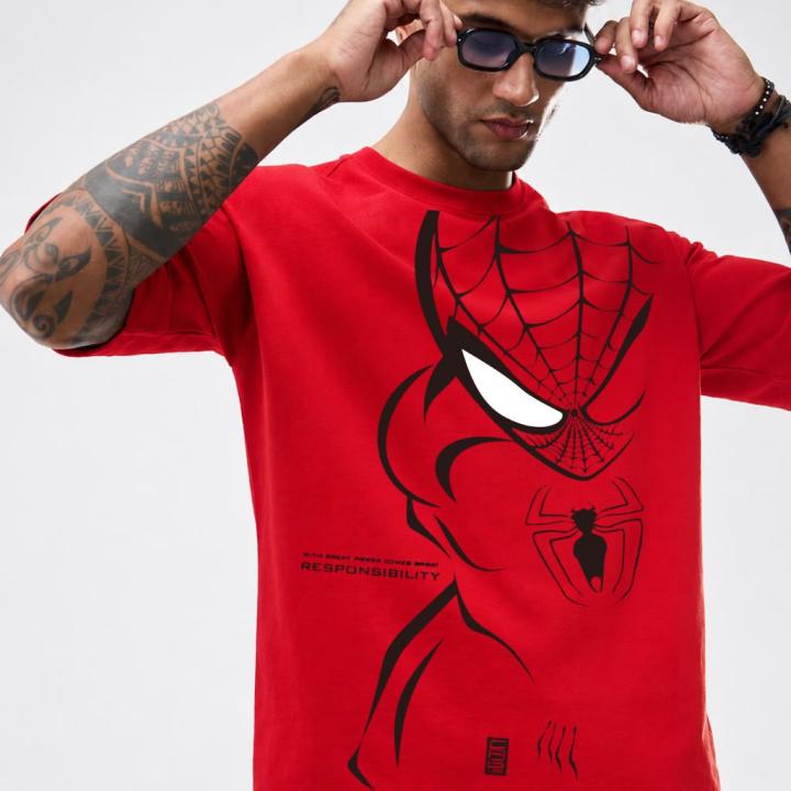 Oversized Spider Edge Red Graphic T-Shirt