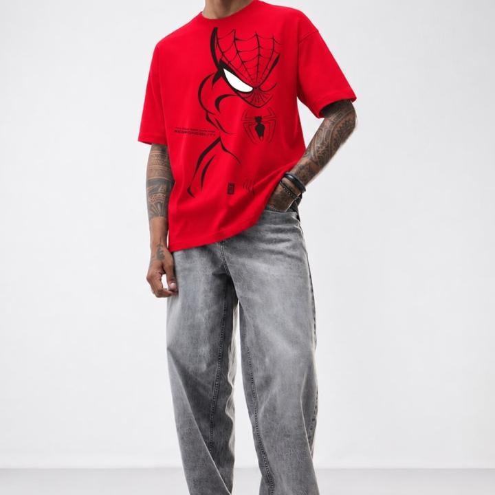 Oversized Spider Edge Red Graphic T-Shirt