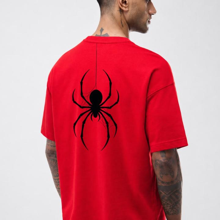 Oversized Spider Edge Red Graphic T-Shirt