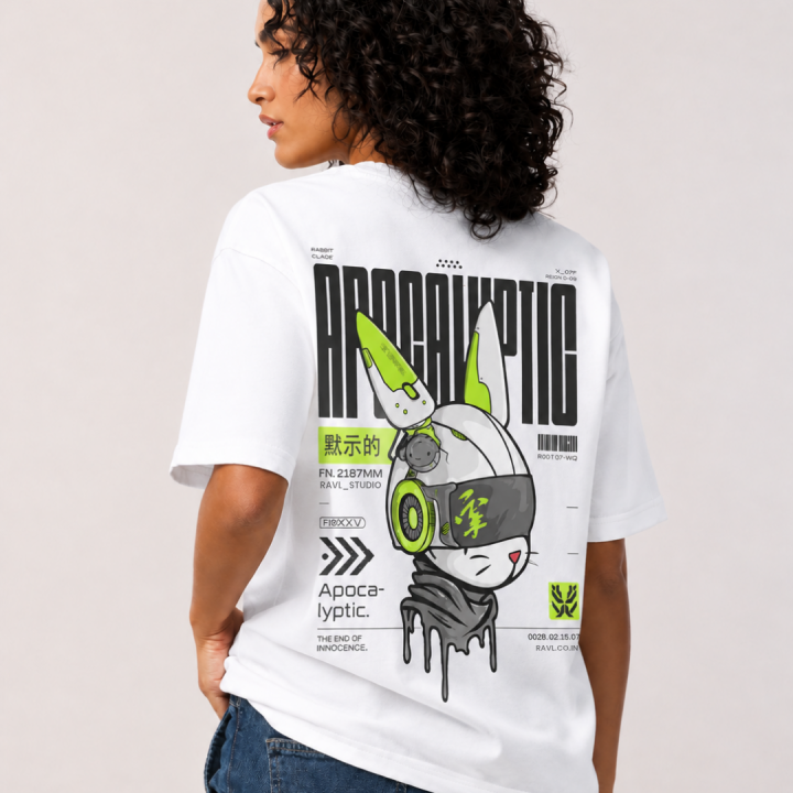 Oversized Apocalyptic Rabbit Graphic T-Shirt