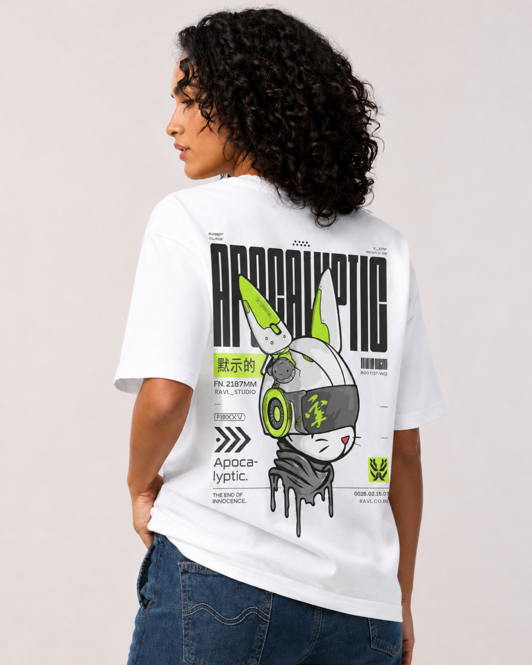 Oversized Apocalyptic Rabbit Graphic T-Shirt