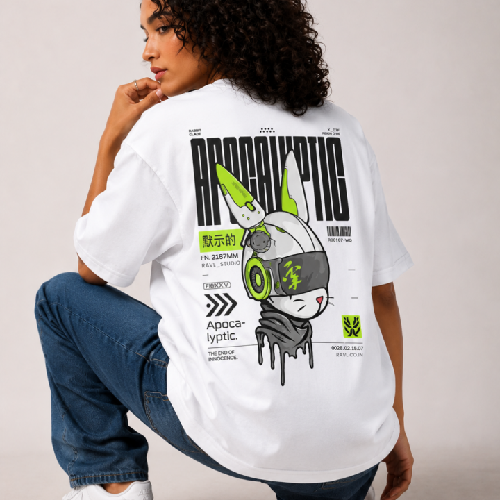 Oversized Apocalyptic Rabbit Graphic T-Shirt