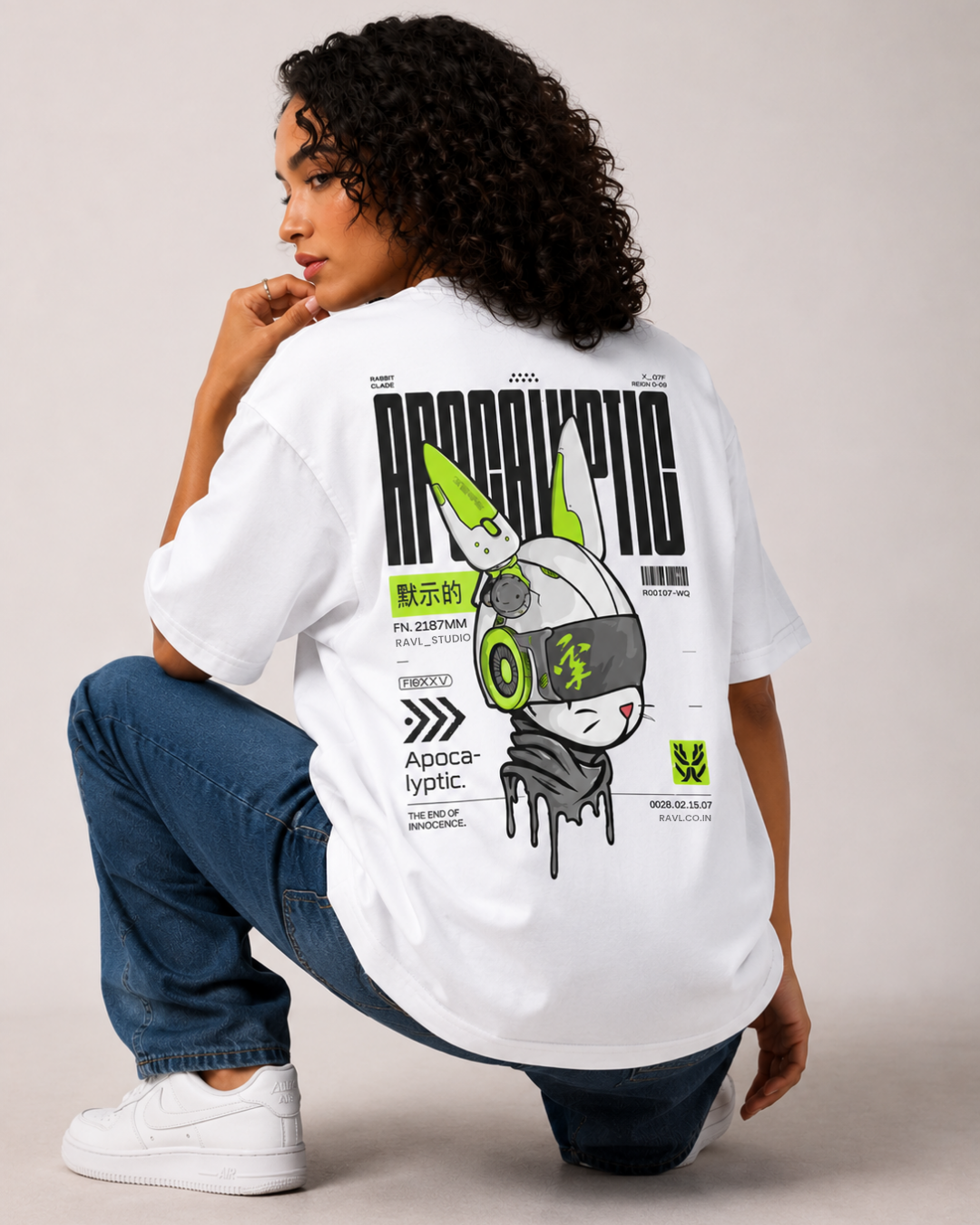 Oversized Apocalyptic Rabbit Graphic T-Shirt