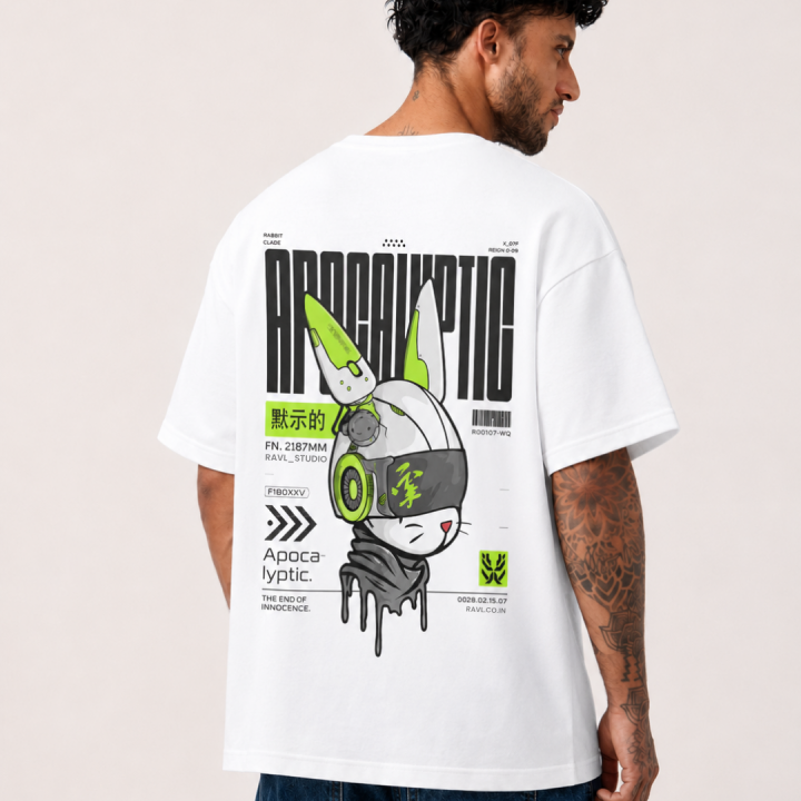 Oversized Apocalyptic Rabbit Graphic T-Shirt