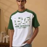White & Forest Green Graphic Oversized Casual Half Sleeve T-Shirt